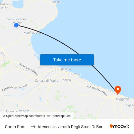Corso Roma 138 to Ateneo Università Degli Studi Di Bari ""Aldo Moro"" map