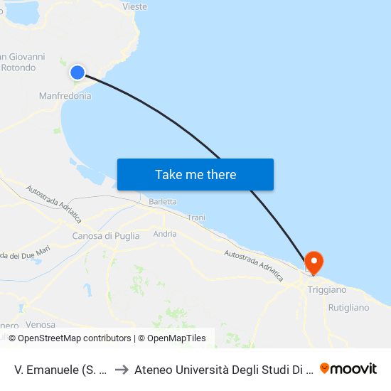 V. Emanuele (S. Giuseppe) to Ateneo Università Degli Studi Di Bari ""Aldo Moro"" map