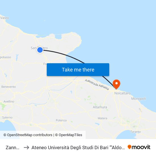 Zannotti to Ateneo Università Degli Studi Di Bari ""Aldo Moro"" map