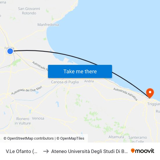V.Le Ofanto (Molfetta) to Ateneo Università Degli Studi Di Bari ""Aldo Moro"" map