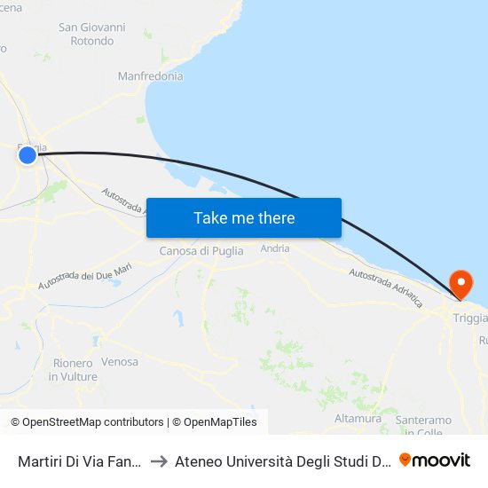 Martiri Di Via Fani (V. Napoli) to Ateneo Università Degli Studi Di Bari ""Aldo Moro"" map