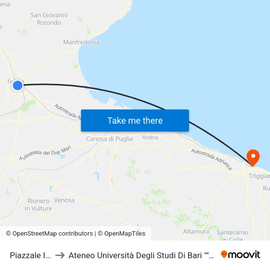 Piazzale Italia to Ateneo Università Degli Studi Di Bari ""Aldo Moro"" map