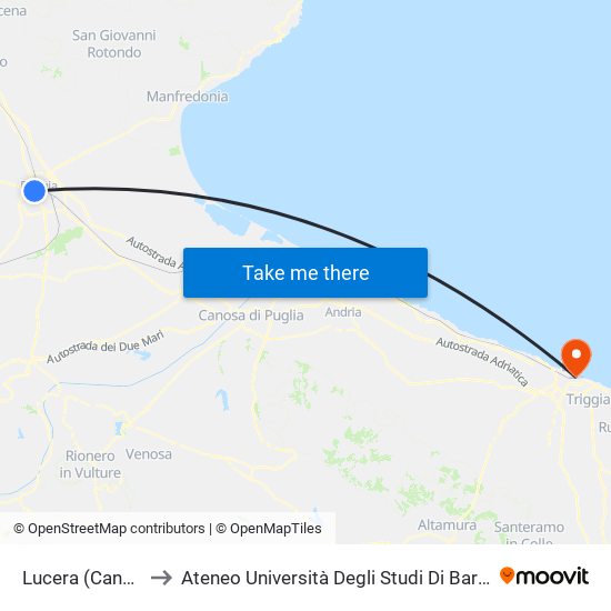 Lucera (Candelaro) to Ateneo Università Degli Studi Di Bari ""Aldo Moro"" map