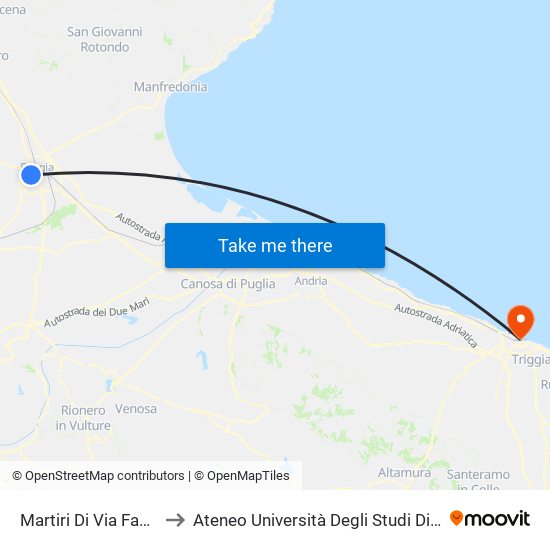 Martiri Di Via Fani (L. Pinto) to Ateneo Università Degli Studi Di Bari ""Aldo Moro"" map