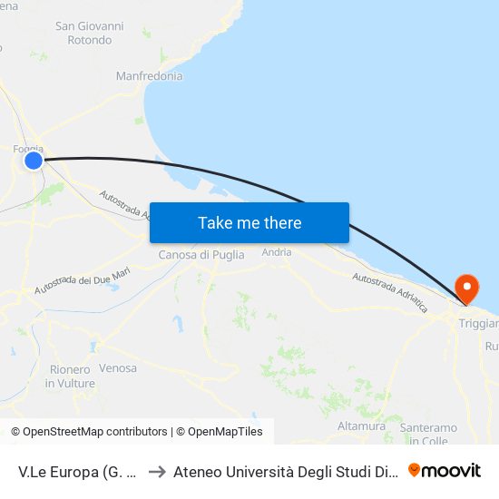 V.Le Europa (G. Calvanese) to Ateneo Università Degli Studi Di Bari ""Aldo Moro"" map