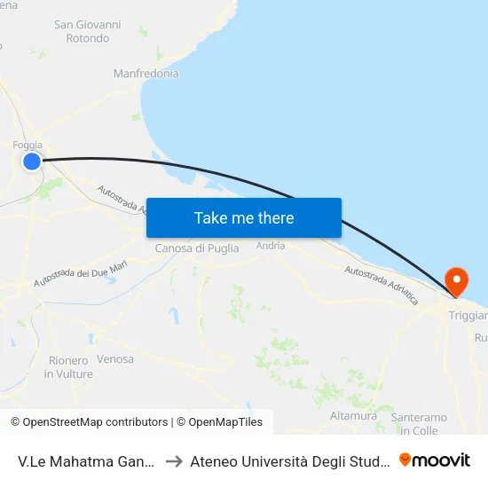 V.Le Mahatma Gandhi (A. Santoro) to Ateneo Università Degli Studi Di Bari ""Aldo Moro"" map