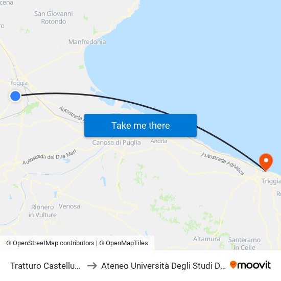 Tratturo Castelluccio (Ss 16) to Ateneo Università Degli Studi Di Bari ""Aldo Moro"" map