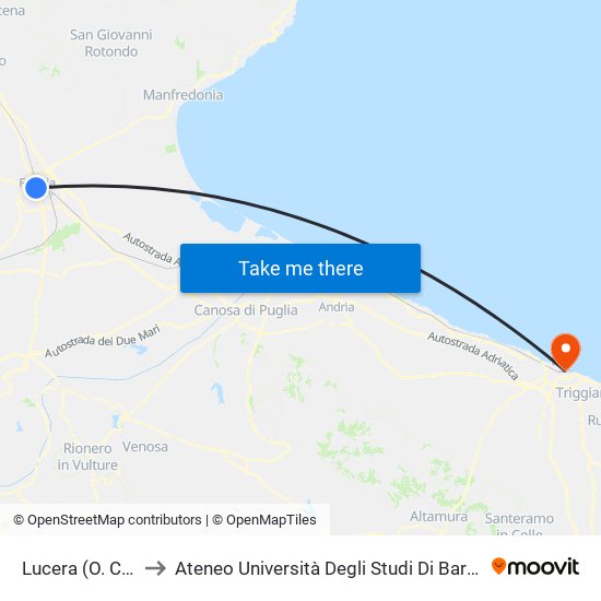 Lucera (O. Cesare) to Ateneo Università Degli Studi Di Bari ""Aldo Moro"" map