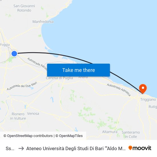 Ss16 to Ateneo Università Degli Studi Di Bari ""Aldo Moro"" map