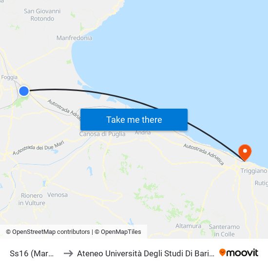 Ss16 (Marmotek) to Ateneo Università Degli Studi Di Bari ""Aldo Moro"" map