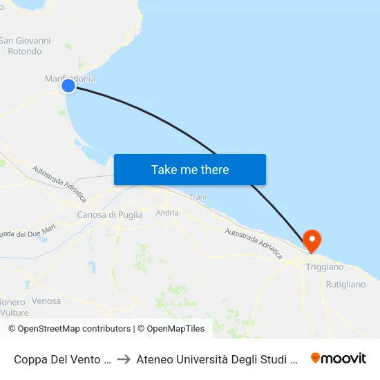 Coppa Del Vento (Di Vittorio) to Ateneo Università Degli Studi Di Bari ""Aldo Moro"" map