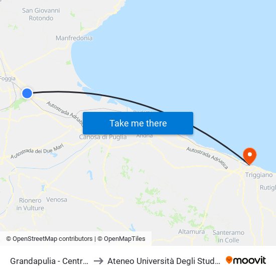 Grandapulia - Centro Commerciale to Ateneo Università Degli Studi Di Bari ""Aldo Moro"" map