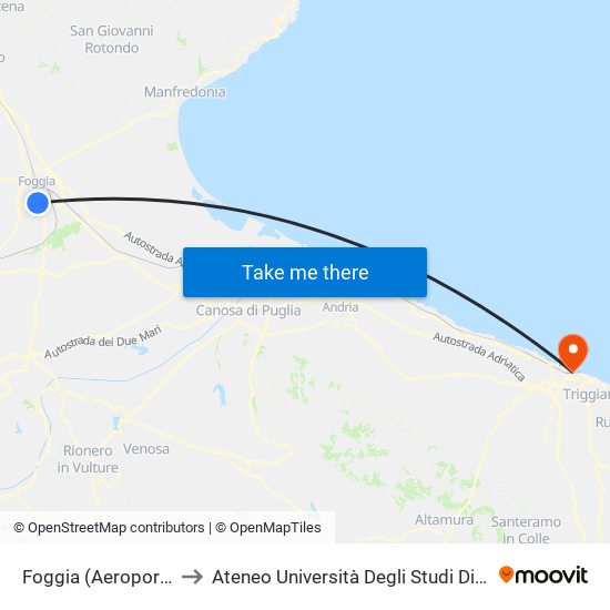 Foggia (Aeroporto G. Lisa) to Ateneo Università Degli Studi Di Bari ""Aldo Moro"" map