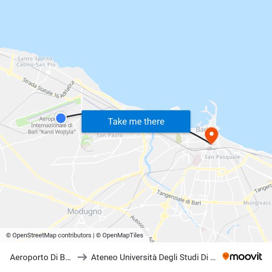 Aeroporto Di Bari Palese to Ateneo Università Degli Studi Di Bari ""Aldo Moro"" map