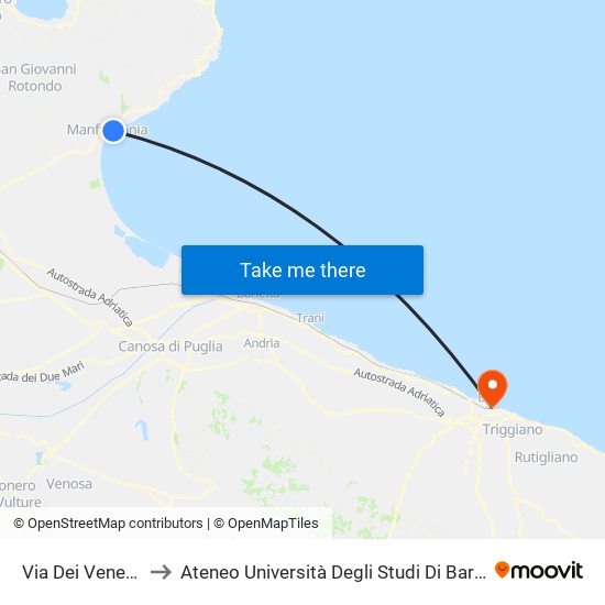 Via Dei Veneziani, 9 to Ateneo Università Degli Studi Di Bari ""Aldo Moro"" map