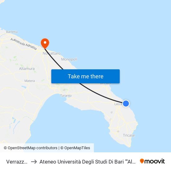 Verrazzano to Ateneo Università Degli Studi Di Bari ""Aldo Moro"" map