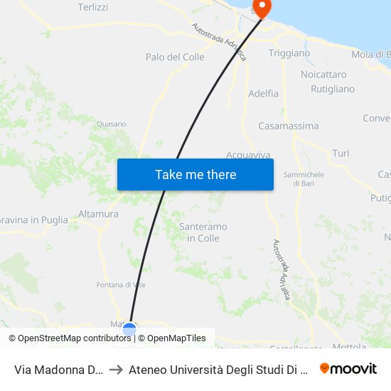 Via Madonna Delle Virtù to Ateneo Università Degli Studi Di Bari ""Aldo Moro"" map