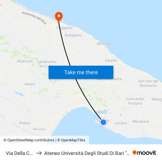 Via Della Cabina to Ateneo Università Degli Studi Di Bari ""Aldo Moro"" map