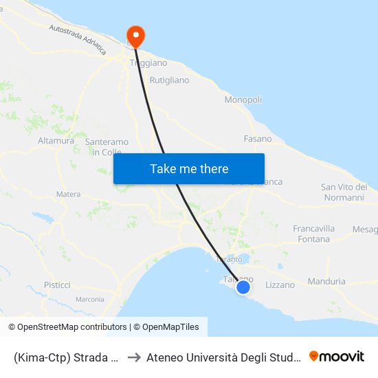 (Kima-Ctp) Strada Per Leporano 2 to Ateneo Università Degli Studi Di Bari ""Aldo Moro"" map