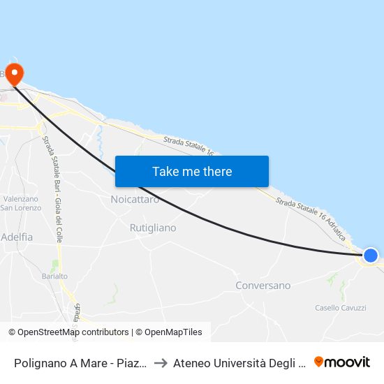 Polignano A Mare - Piazza Giuseppe Garibaldi 50 to Ateneo Università Degli Studi Di Bari ""Aldo Moro"" map