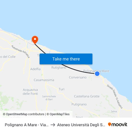 Polignano A Mare - Via Pompeo Sarnelli 148 to Ateneo Università Degli Studi Di Bari ""Aldo Moro"" map
