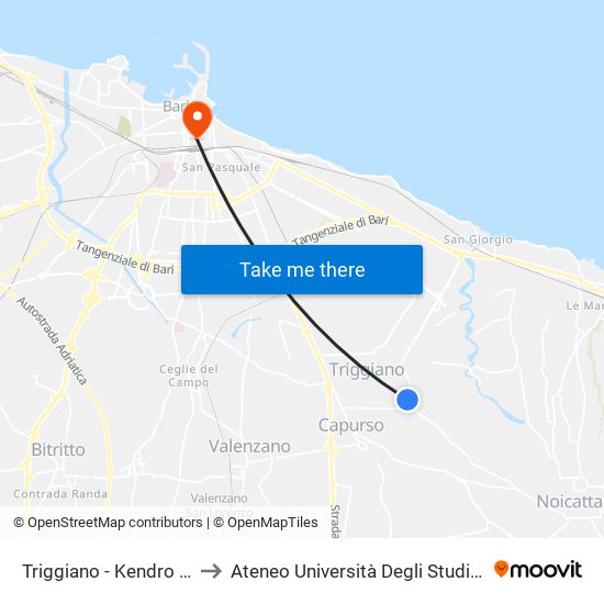 Triggiano - Kendro (Fermata Fse) to Ateneo Università Degli Studi Di Bari ""Aldo Moro"" map