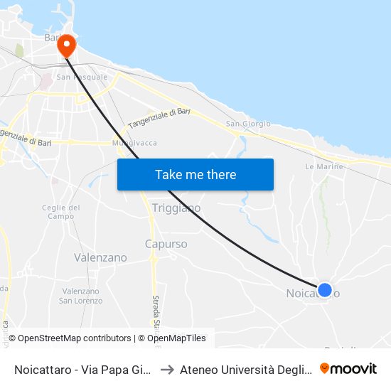 Noicattaro - Via Papa Giovanni XXIII 60 (Elvit Caffé) to Ateneo Università Degli Studi Di Bari ""Aldo Moro"" map