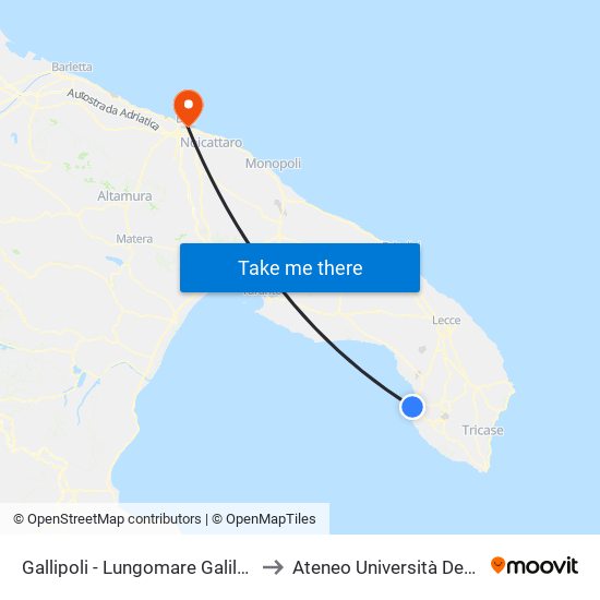 Gallipoli - Lungomare Galileo Galilei (Angolo Via Savonarola) to Ateneo Università Degli Studi Di Bari ""Aldo Moro"" map