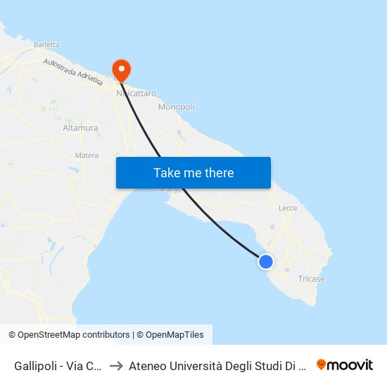 Gallipoli - Via Cagliari 15 to Ateneo Università Degli Studi Di Bari ""Aldo Moro"" map