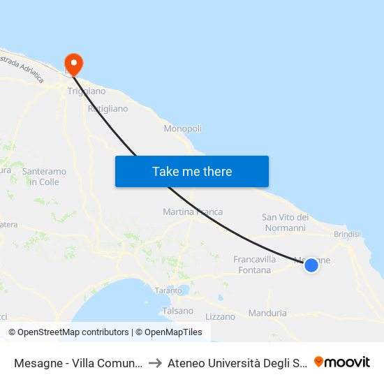 Mesagne - Via Manfredi Svevo 8 to Ateneo Università Degli Studi Di Bari ""Aldo Moro"" map