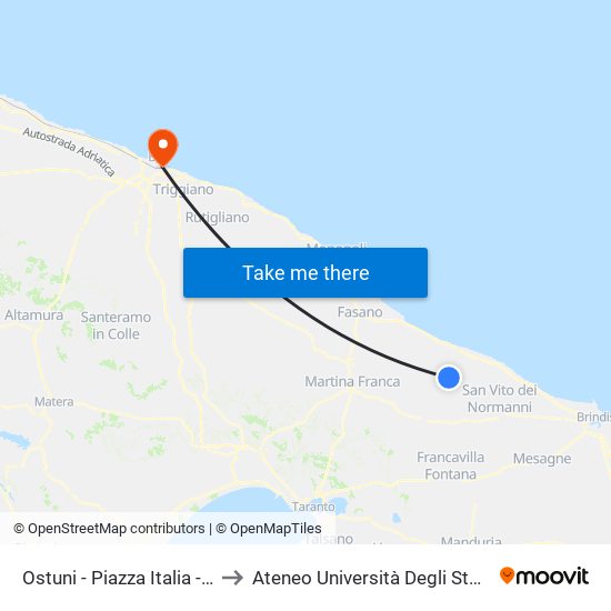 Ostuni - Piazza Italia - Di Fronte Pessina to Ateneo Università Degli Studi Di Bari ""Aldo Moro"" map