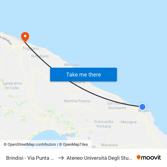 Brindisi - Viale Mennitti Dir. Porta Lecce to Ateneo Università Degli Studi Di Bari ""Aldo Moro"" map