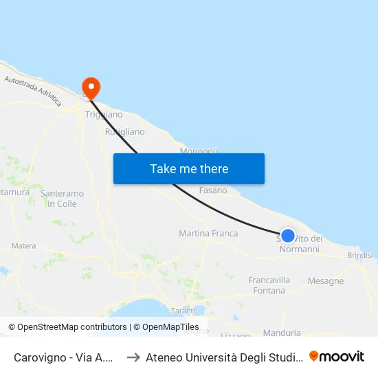 Oria - Via Francavilla  N°40 to Ateneo Università Degli Studi Di Bari ""Aldo Moro"" map