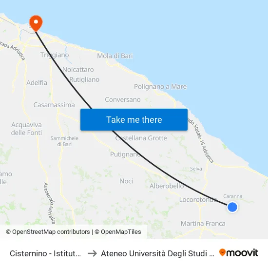 Torre Canne - Hotel D. Levante Dir Ba to Ateneo Università Degli Studi Di Bari ""Aldo Moro"" map