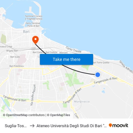 Suglia-Toscanini to Ateneo Università Degli Studi Di Bari ""Aldo Moro"" map