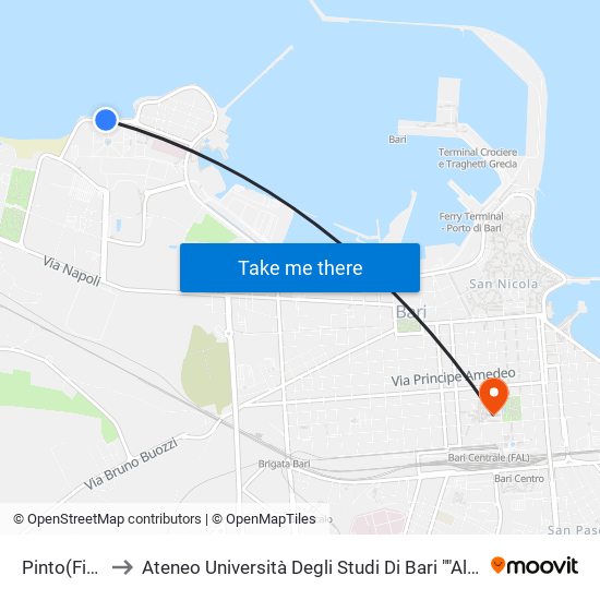 Pinto(Fiera) to Ateneo Università Degli Studi Di Bari ""Aldo Moro"" map