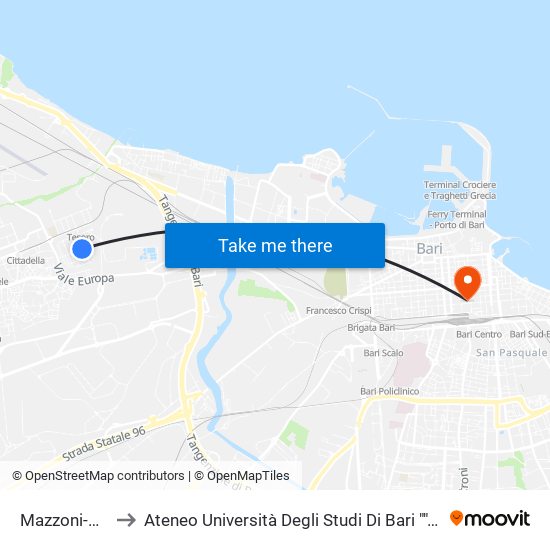 Mazzoni-Ciusa to Ateneo Università Degli Studi Di Bari ""Aldo Moro"" map