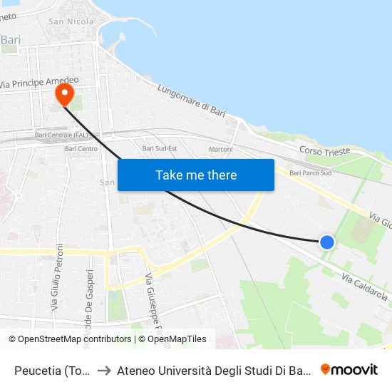 Peucetia (Torrente) to Ateneo Università Degli Studi Di Bari ""Aldo Moro"" map