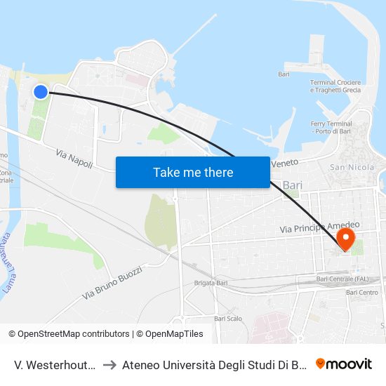 V. Westerhout(Pineta) to Ateneo Università Degli Studi Di Bari ""Aldo Moro"" map