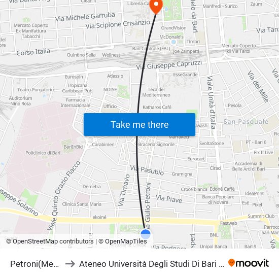 Petroni(Mercato) to Ateneo Università Degli Studi Di Bari ""Aldo Moro"" map