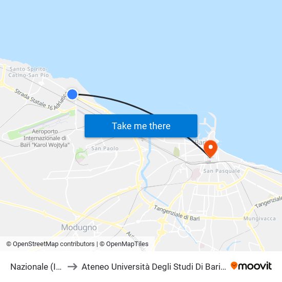 Nazionale (Ipsia) I to Ateneo Università Degli Studi Di Bari ""Aldo Moro"" map