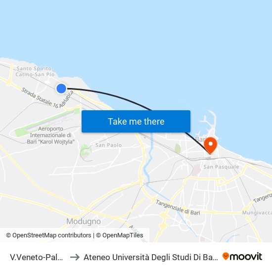 V.Veneto-Palasciano to Ateneo Università Degli Studi Di Bari ""Aldo Moro"" map