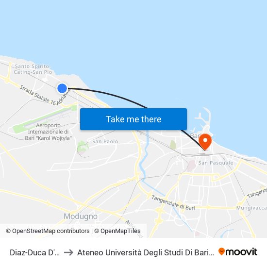 Diaz-Duca D'Aosta to Ateneo Università Degli Studi Di Bari ""Aldo Moro"" map