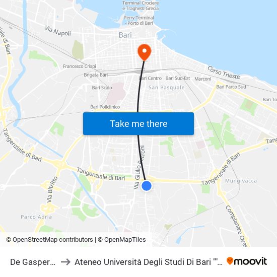 De Gasperi 463 to Ateneo Università Degli Studi Di Bari ""Aldo Moro"" map