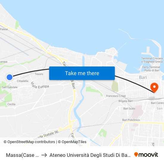 Massa(Case Breda) to Ateneo Università Degli Studi Di Bari ""Aldo Moro"" map