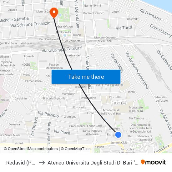 Redavid (Poliba) to Ateneo Università Degli Studi Di Bari ""Aldo Moro"" map