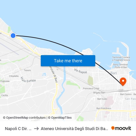 Napoli C Dir. Foggia to Ateneo Università Degli Studi Di Bari ""Aldo Moro"" map