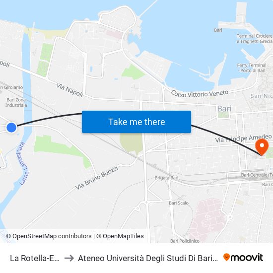 La Rotella-Europa to Ateneo Università Degli Studi Di Bari ""Aldo Moro"" map