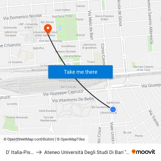 D' Italia-Pisanelli to Ateneo Università Degli Studi Di Bari ""Aldo Moro"" map