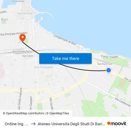 Ordine Ing. Fronte to Ateneo Università Degli Studi Di Bari ""Aldo Moro"" map